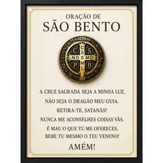 Quadro Decorativo Oração de São Bento Cruz Sagrada Seja Minha Luz e Proteção Fé Católico