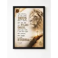 Quadros Decorativos Frases Bíblicas Bíblia Sagrada Leão de Judá Deus Amou o Mundo Vida Eterna