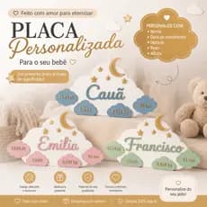 Placa Nascimento Bebê Personalizado 3D Nome Data Peso Hora Maternidade Enfeite maternidade Recem nascido nuvem e lua