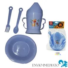 Kit Papinha bebe 4 peças cores sortidas copinho potinho garfo e colher