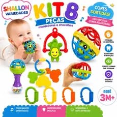 Kit 8 Brinquedos Bebe Chocalho Mordedor Silicone Macio Bola Colorida Para Meninas/Meninos Móbile>>>>