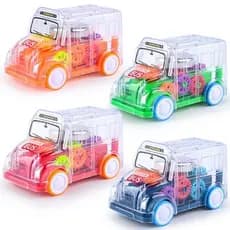 Carrinho Ônibus Escolar Transparente com Engrenagens- Com Luz e Som- (Fricção)-