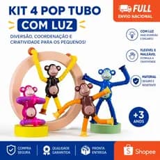 Kit 4 pop tube Macaquinho com Luz Led Estica e gruda Brinquedo Divertido tube Divesão