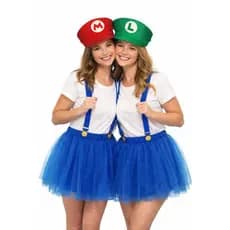 Kit Fantasia Mario & Luigi Adulto – Quepe + Saia de Tule + Suspensório + Luva