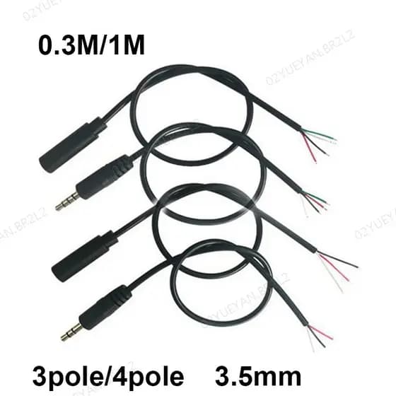 30CM 1M 3.5mm DC Fêmea Macho Estéreo Aux Extensão Conector Cabo 3 Pólo 4 Jack DIY Fone De Ouvido Reparação Fio BR2L2