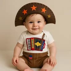 Body Bebê Infantil Menino Mêsversário Temático Festa Junina Sanfoneiro Linha Premium
