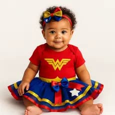 Body Bebê Infantil Menina Mêsversário Temático Mulher Maravilha Super Confortável Linha Premium