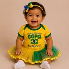 Body Bebê Feminino Temático Mêsversario do Brasil - Copa do Mundo