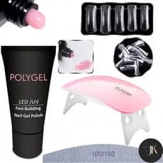 Kit Unha de Gel Completo Alongamento Manicure Sun Mini Cabine de Unhas F1 + Polygel + Lixa