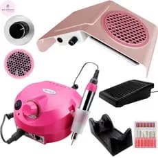 Kit Lixa Lixadeira Motor Porquinho + Coletor Sugador Aspirador De Pó Unhas Gel Acrigel Porcelana Manicure Profissional