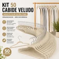 Kit 50 Cabide Veludo Adulto Slim Ultra Fino Organizador Não Escorrega