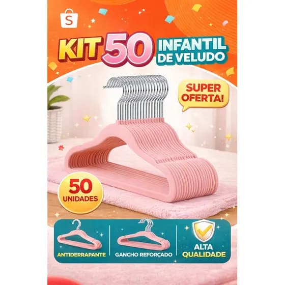 Kit 50 Cabide Infantil Veludo Slim Ultra Fino Antideslizante Organizador Bebe
