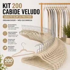 Kit 200 Cabide Veludo Adulto Slim Ultra Fino Organizador Não Escorrega