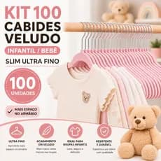 Kit 100 Cabide Infantil Veludo Slim Ultra Fino Antideslizante Organizador Bebe