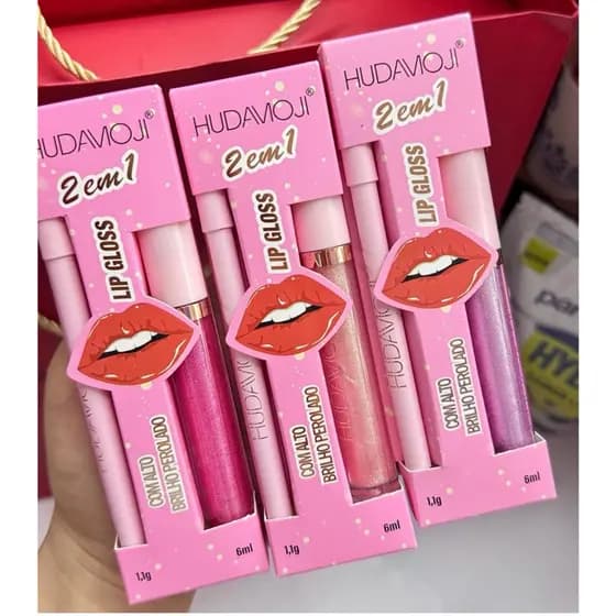 Lip Gloss Duo 2 em 1 Hudamoji Brilho Labial Hidratante ou Gloss Labial Matte Hudamoji e Lápis de Contorno 2 em 1.