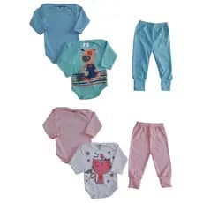 Kit 3 Peças Roupa de Bebê Body e Mijão Vira Pé Menino e Menina
