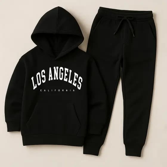 Conjunto Moletom Infantil Estampado Los Angeles Masculino e Feminino Algodão Peluciado