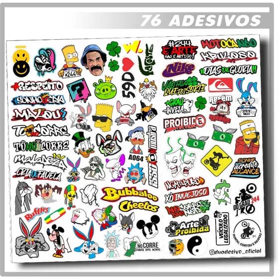 Kit 76 Adesivo Para Moto Bike Carro Alta Resolução Super Cartela