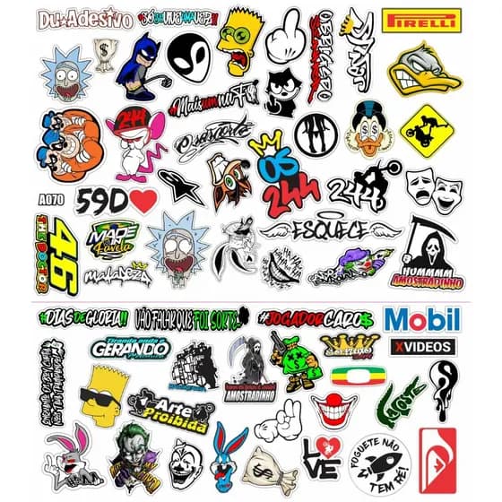 Kit 61 Adesivos Alta Resolução Para Moto Bike Carro Vinil Prova D'Água Mega Cartela Du Adesivo
