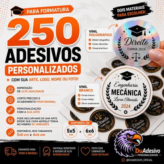 Kit 250 Adesivos Formatura Personalizados Com Sua Arte Seu Estilo Lembrancinhas Decoração