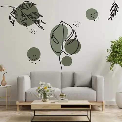 Adesivo De Parede Floral Boho Luxo Verde Decorativo Ambiente Sala Decorado Escritório