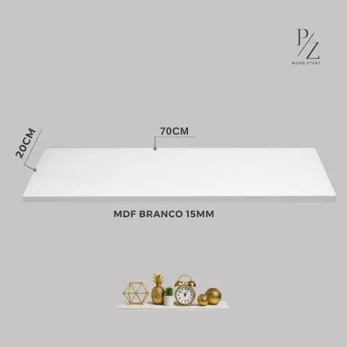 Prateleira MDF15mm  Branco TX 70x20cm C/Acabamento Premium para Decorar ou Organizar