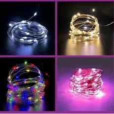Fio de Fada LED 10m 100 Leds Natal Decoração Pilha Rosa e Colorido Flexível Festas Jardim Pisca Pisca