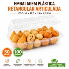 Embalagem PET Descartável Retangular Articulada  CAIXA com 100 Para Doces e Salgados Pequena Alta