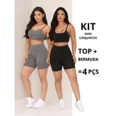 Kit 2 Conjuntos De Academia Feminino Short e Top Roupa Fitness Zero Transparência