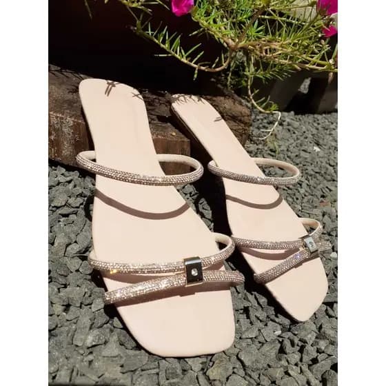 Sandália Feminina de Strass confortável Sandália com brilho rasteirinha com brilho