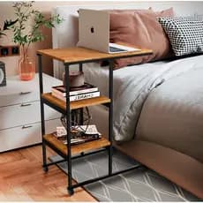 Mesa de Apoio Lateral Auxiliar Carrinho com Rodinhas Mesinha de Notebook Cama Sofá Ferro e MDF