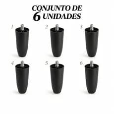 Kit 06 Pés Plástico Preto Reforçado móveis Cabeceira Cama Box 12 CM Com Parafuso Pezinho Universal
