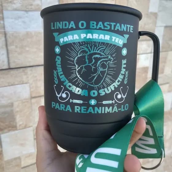 Caneca aluminio personalizada Enfermagem - Caneca de alumínio Enfermagem + Tirante Personalizado