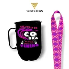 Caneca de alumínio com tirante personalizado - Caneca 500ml Com tirante - Caneca com tirante e abridor - Em festa de cobra só entra quem tem veneno - Veneno de cobra pra nós é drink