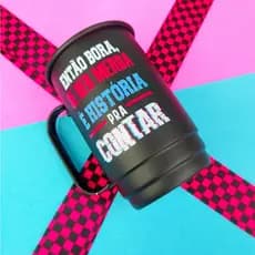 Caneca alumínio Preto Fosco - Com tirante para canecas - Caneca de aluminio personalizada -- Então Bora