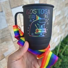 Caneca personalizada de aluminio com tirante personalizado - 400ml / 500ml /850ml - Caneca personalizada com tirante personalizado - Caneca aluminio personalizada