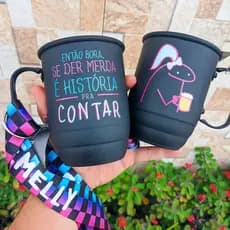 Caneca Personalizada - Com frase e Nome - Caneca de aluminio - Caneca alumínio com tirante