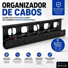 Organizador De Cabos Debaixo Mesa Fios Régua Tomadas 40 Cm