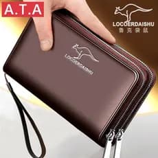 A.T.A Carteira Masculina Longa com Bolso para Celular, Clutch Múltiplos Espaços para Cartões e Zíper