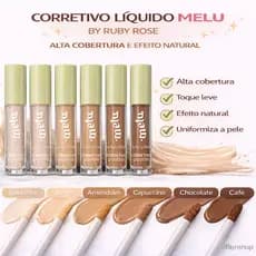 Corretivo Líquido Melu by Ruby Rose Alta Cobertura, Toque Leve , Efeito Natural - Todas as Cores