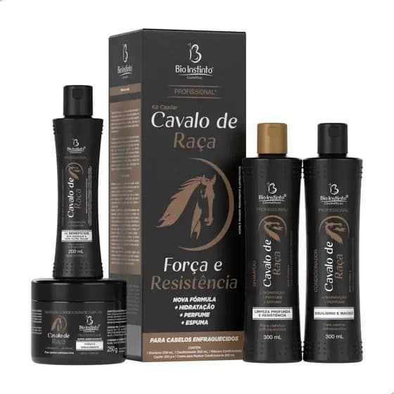 Kit Cavalo de Raça Queda e fortalecimento dos fios e crescimento 4 Itens Bio Instinto