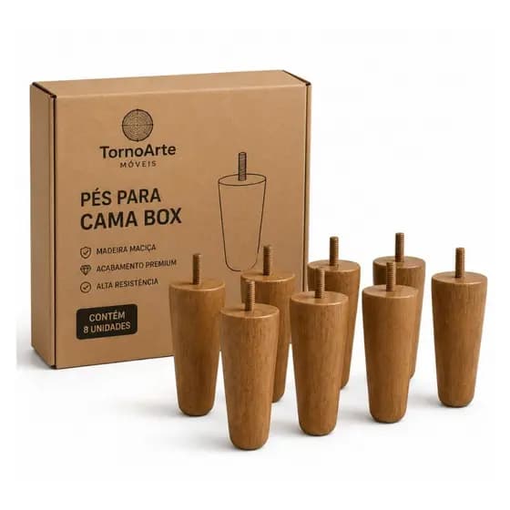 Kit 6 Pés Para Móveis Cama Casal Pé Para Cama Box Em Madeira