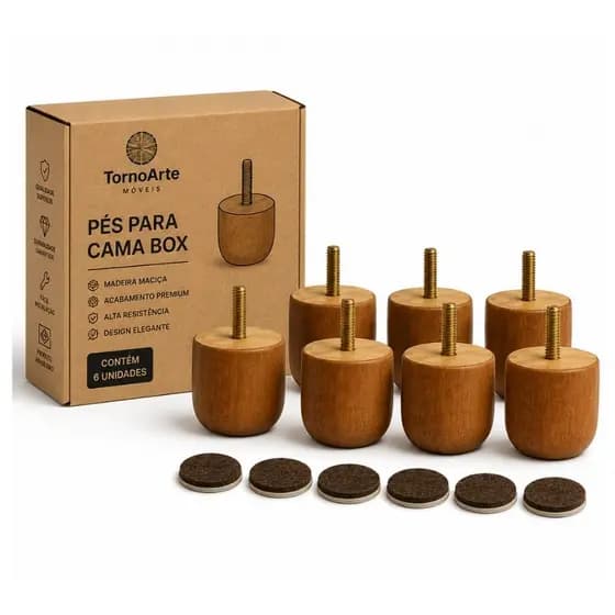 Kit De Pé Cama Box Casal Baú   Peças 3 cm Natural