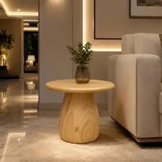 Mesa Lateral em Madeira Maciça com Design Orgânico Para Flores