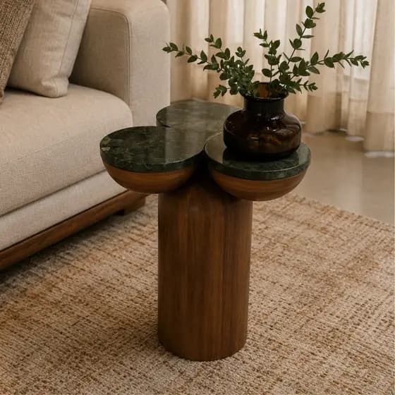 Mesa Lateral Thor em Madeira Maciça Castanha Verde Guatemala/Damasco