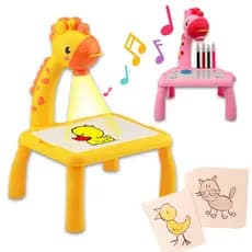Mesa Mágica de Desenho Projetor de Girafa Com Canetinhas Acompanha Papel Apagável e Flanela