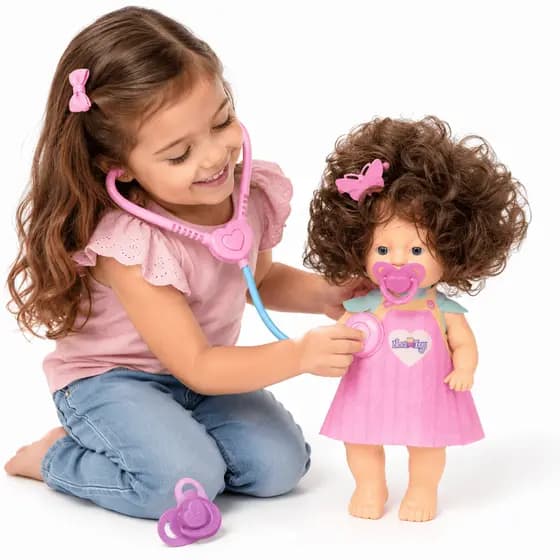 Boneca As Ditinhas Médica 23cm com Estetoscópio Chupeta e Presilha Nova Toys