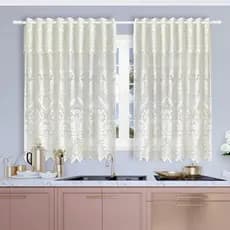 Cortina C/ Estampa em Renda Marina para Cozinha Copa Sala de Jantar 230x150cm+ 40cm Bandô Promoção - Beija Flor