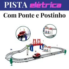 Pista Elétrica De Carrinho Anda Sozinho Com Ponte Suspensa E Posto De Gasolina Brinquedo Menino
