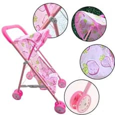 Carrinho de Boneca Rosa Dobrável Estampa Moranguinhos Menina Luxo Aço Galvanizado